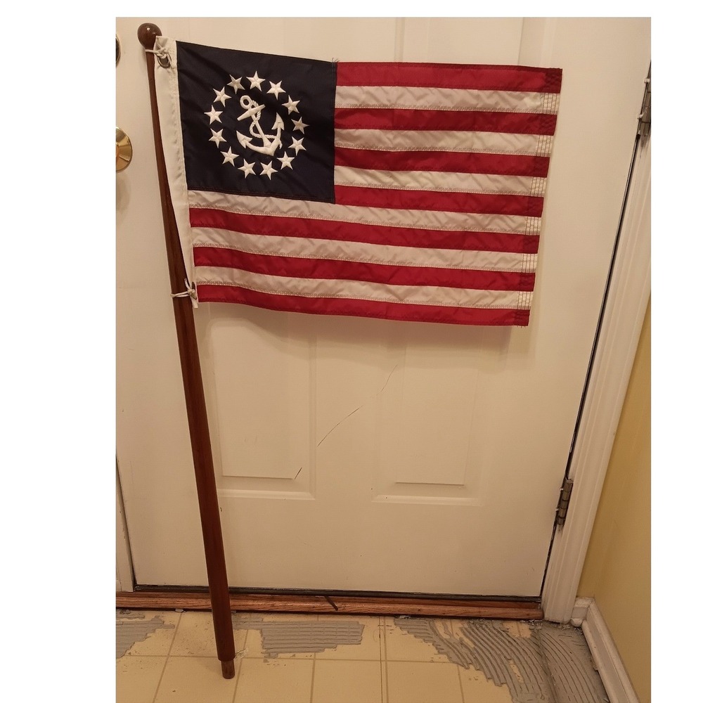 Taylor Made US Yacht Ensign Boat Flag 100% Nylon with Wooden Pole Made in USA
